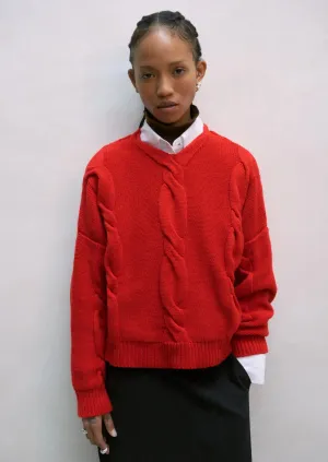 Wool & Cashmere Braided Sweater, Red