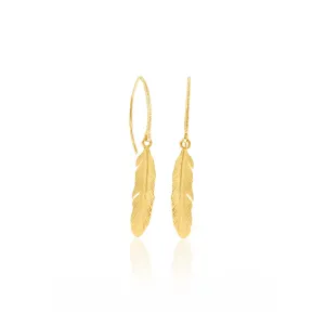 Yellow Gold Plated Drop Earrings long feather shape