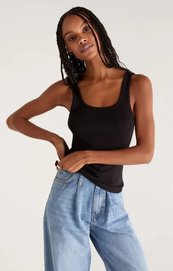 Z Supply Audrey Rib Tank; White/Black/Whipped Mocha/Seashell Pink