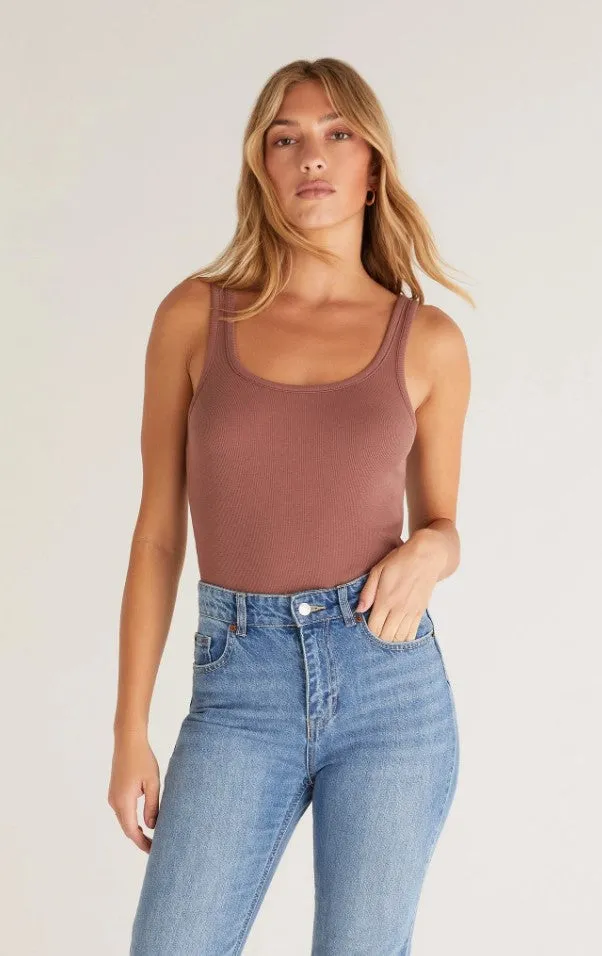Z Supply Audrey Rib Tank; White/Black/Whipped Mocha/Seashell Pink