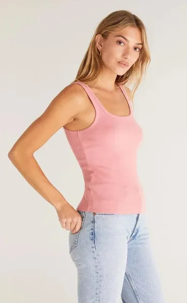 Z Supply Audrey Rib Tank; White/Black/Whipped Mocha/Seashell Pink