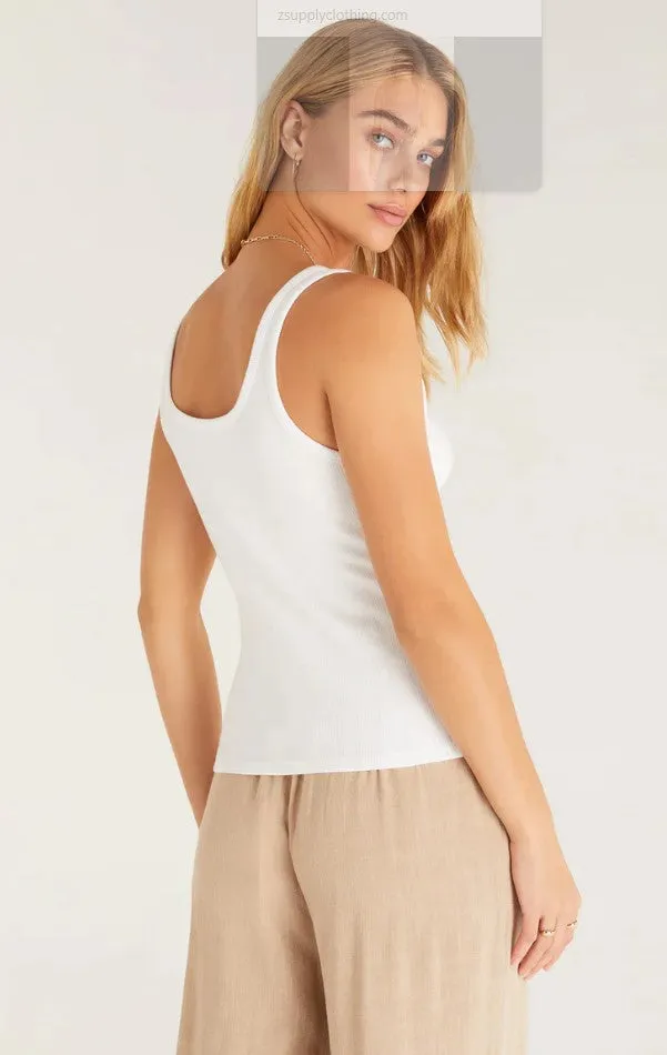 Z Supply Audrey Rib Tank; White/Black/Whipped Mocha/Seashell Pink
