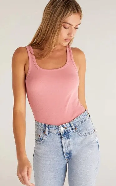 Z Supply Audrey Rib Tank; White/Black/Whipped Mocha/Seashell Pink