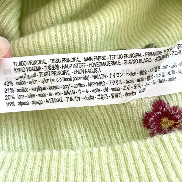 Zara Embroidered Cropped Sweater in Light Green