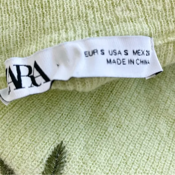 Zara Embroidered Cropped Sweater in Light Green