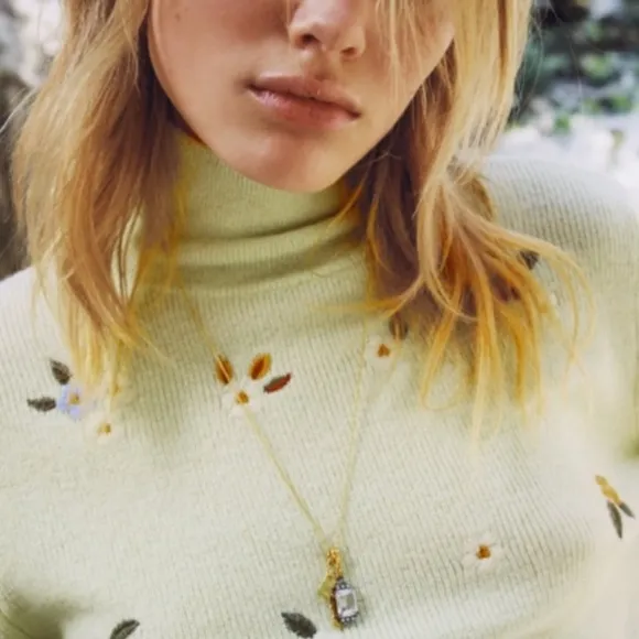Zara Embroidered Cropped Sweater in Light Green